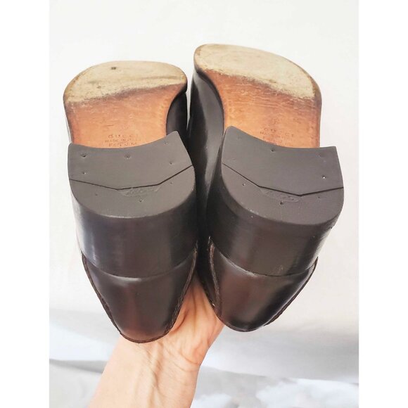 Vintage Gucci Men\'s Dark Brown Leather Loafers Shoes with Gold GG Buckle 42.5 main image 5